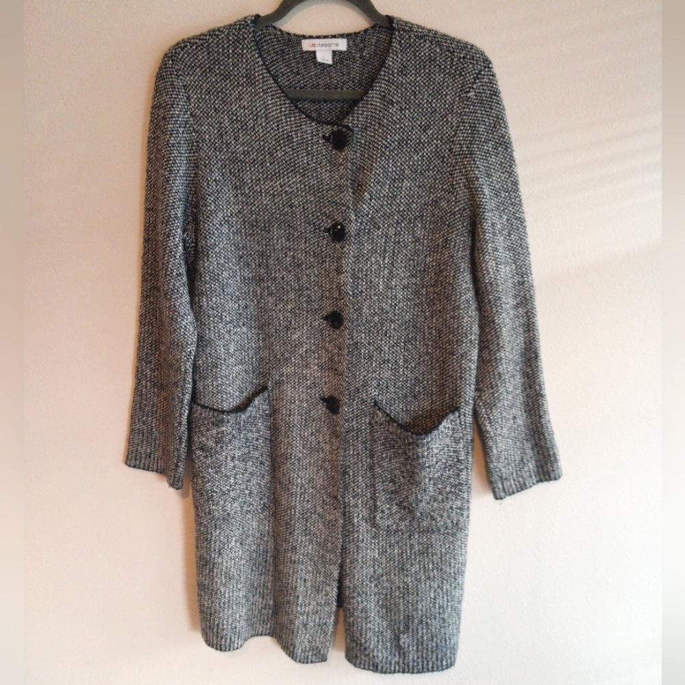 Liz Claiborne Vintage Black and White Button Down Duster Cardigan